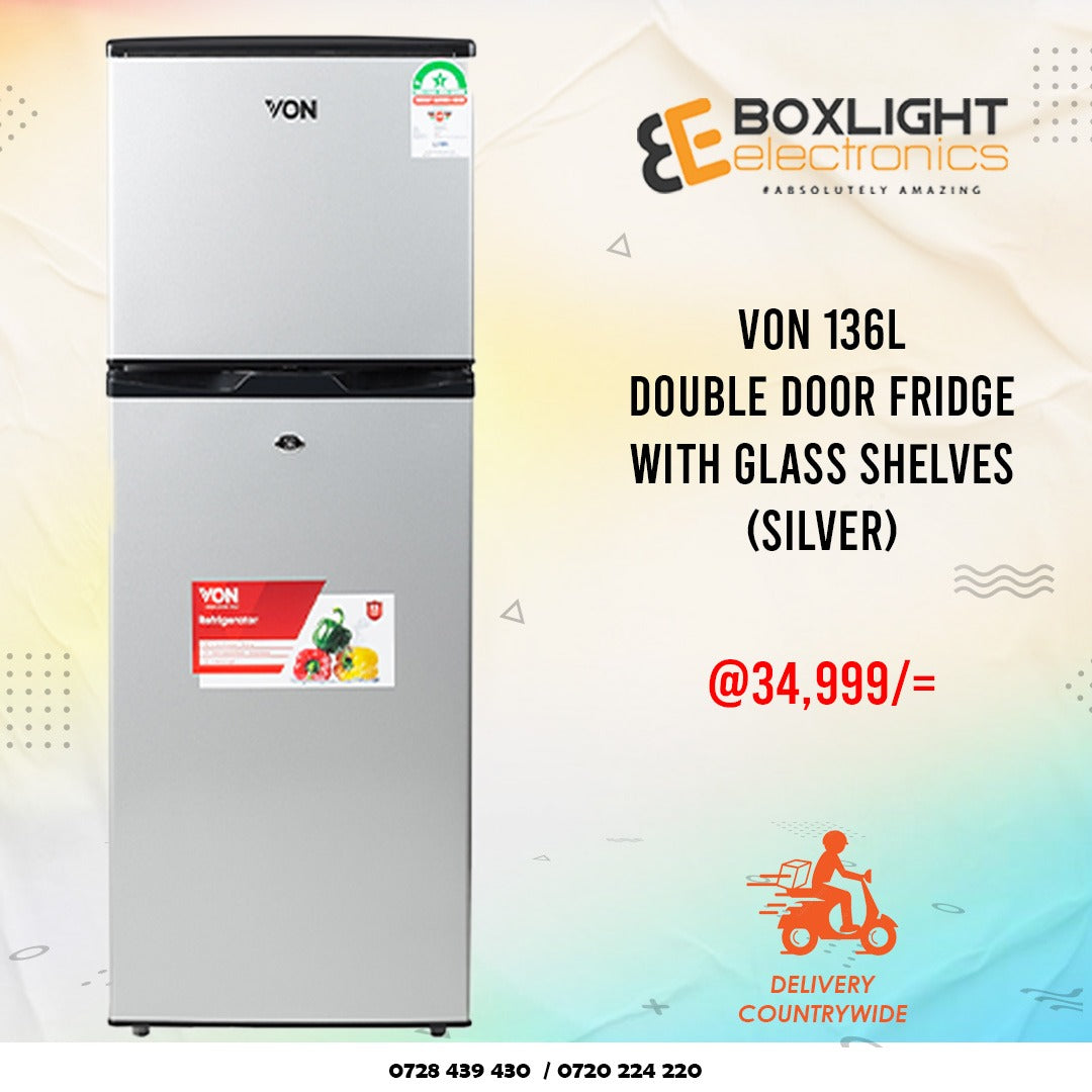 VON Double Door Fridge 136L - Silver - VART-19DHY