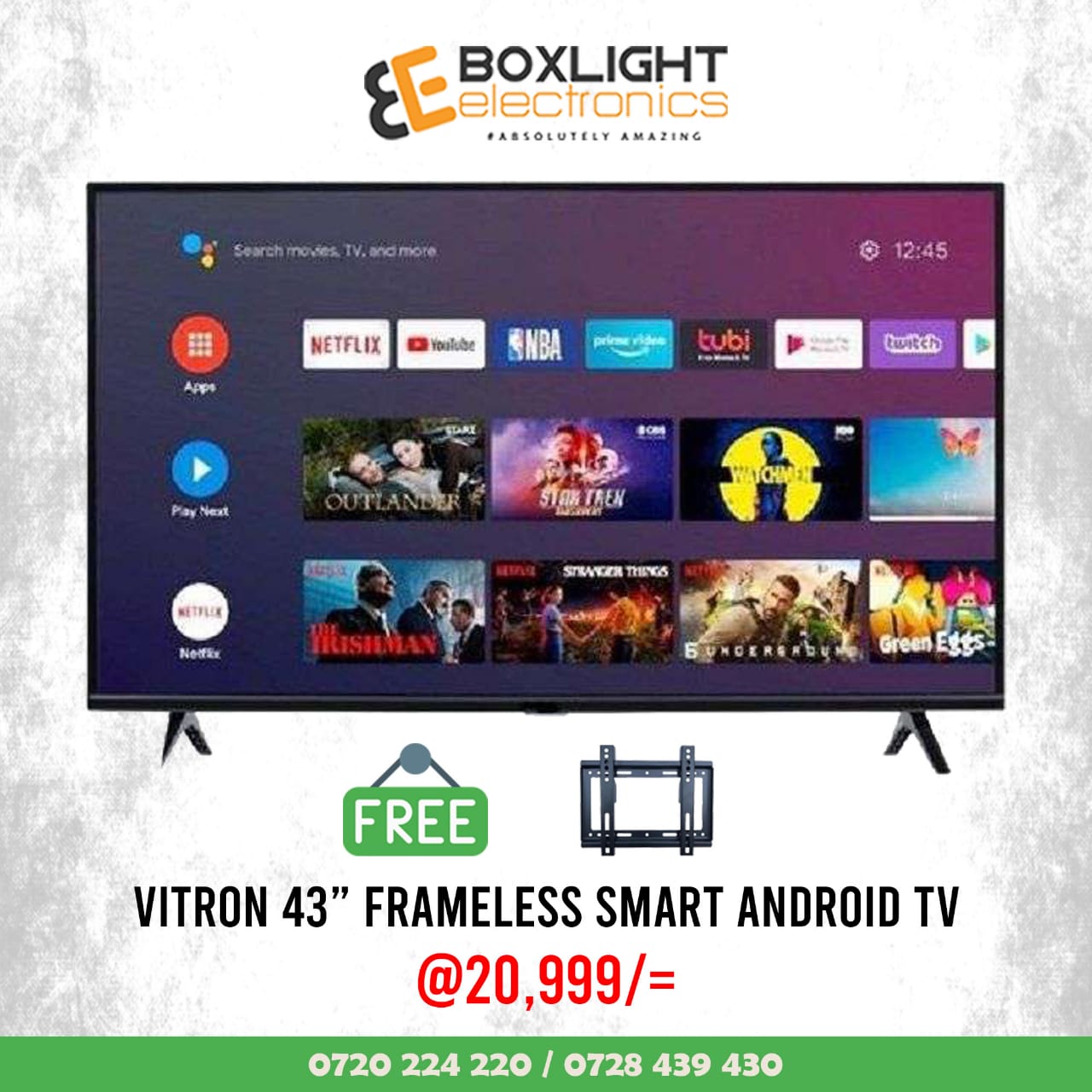 Vitron 43" Frameless Smart Android TV+FREE WALL BRACKET