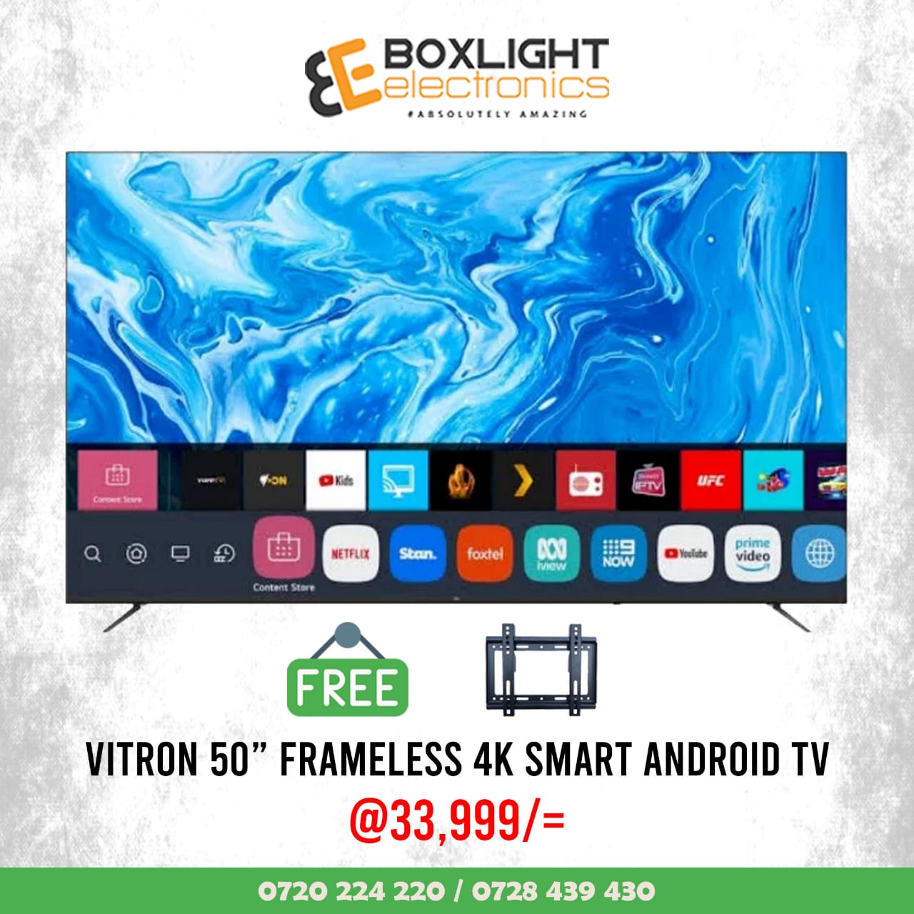 Vitron 50" Inch FRAMELESS 4K UHD Android TV BLUETOOTH + Free Gifts