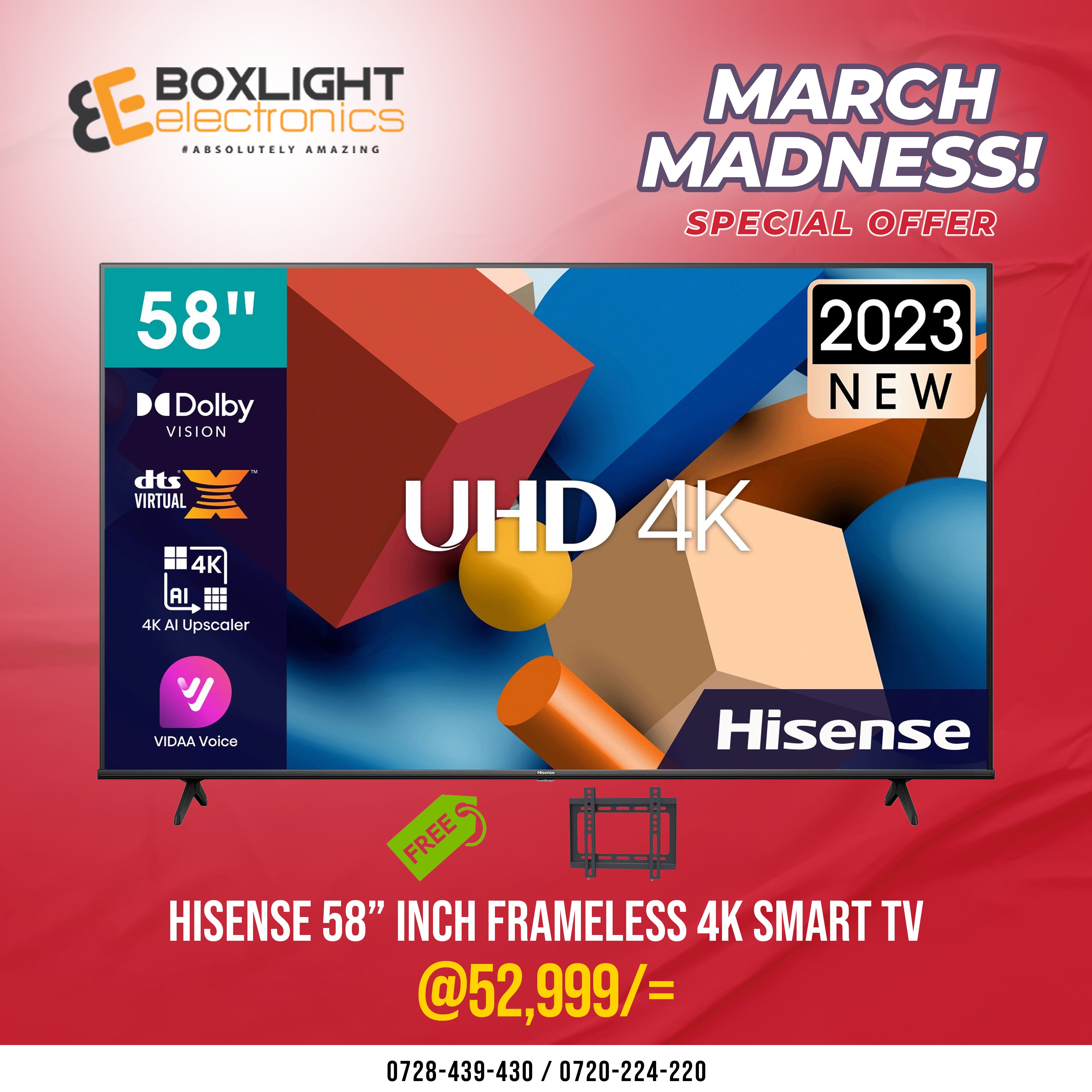 Hisense 58'' Inch 4K ULTRA HD SMART TV + Free Gifts