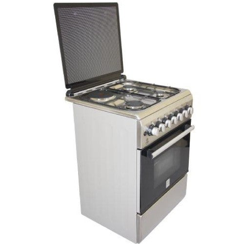 Mika Standing Cooker, 58cm x 58cm, 3G+1E, Electric Oven, 4F, with Rotisserie, Half Inox - MST60PU31HIHC