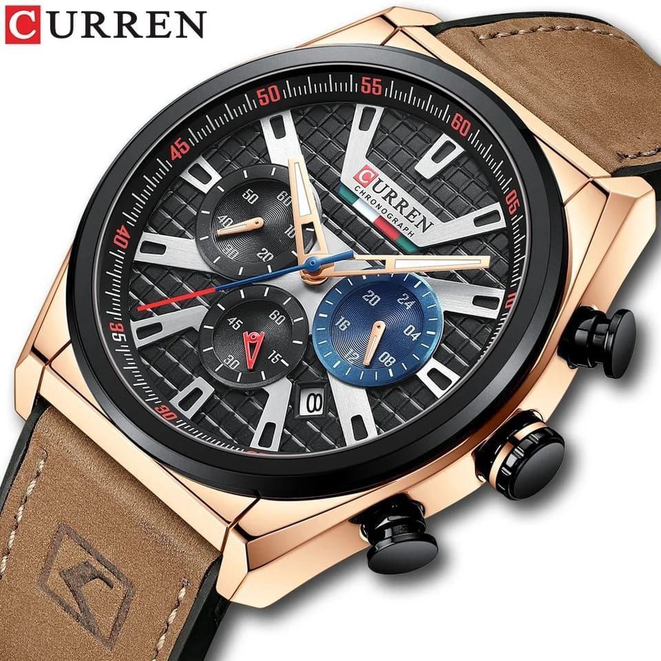 CURREN Men's Chronograph Waterproof Leather Wrist Watch