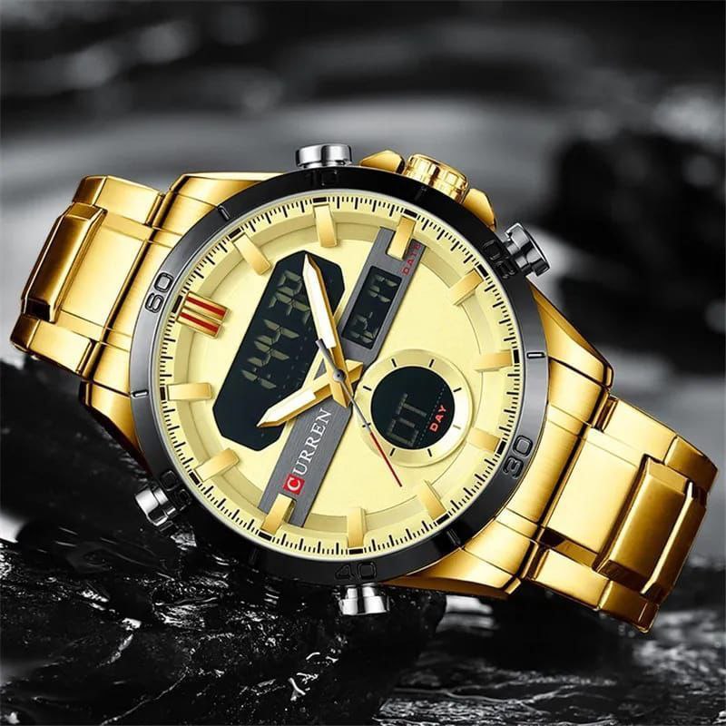 Curren Men's Analogue Digital LED Stainless Steel Wrist Watch