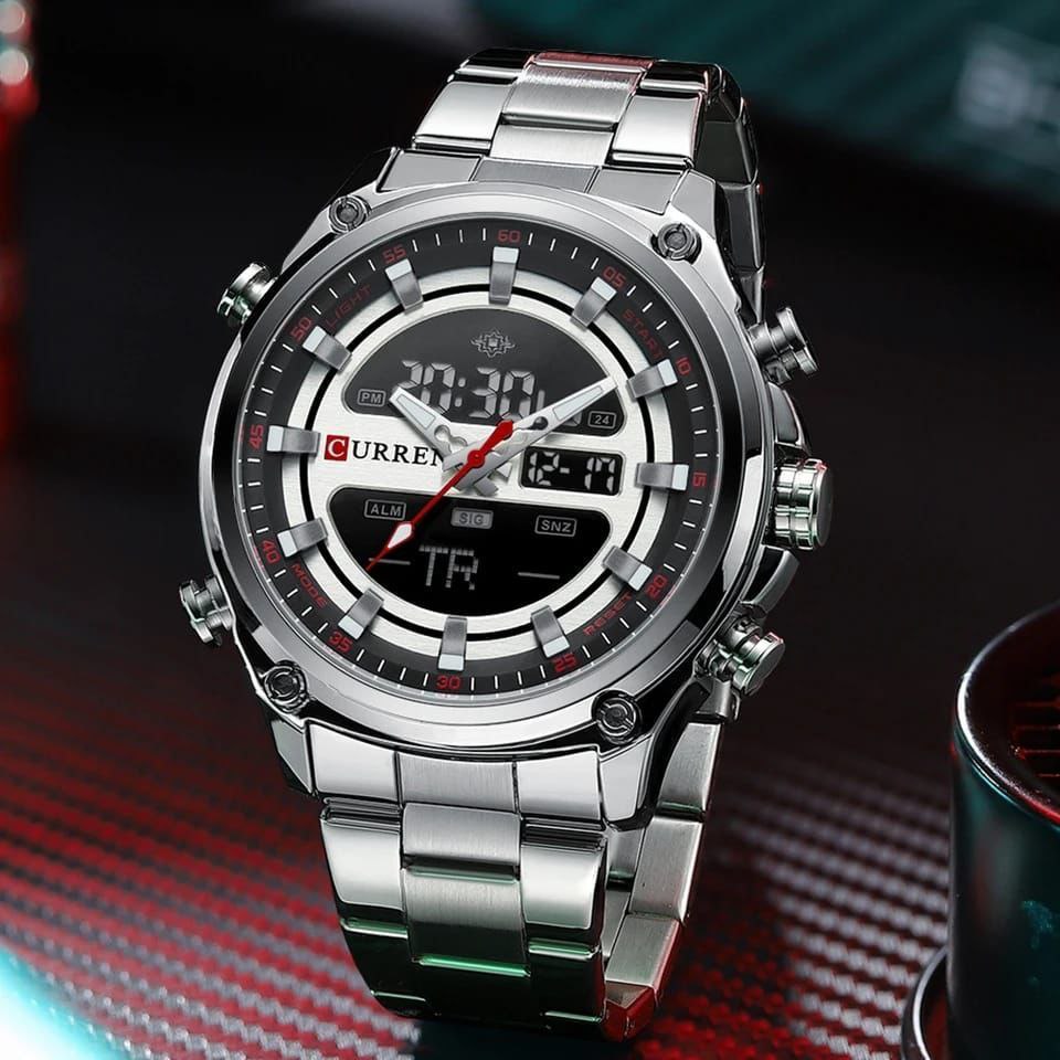 CURREN Men's Analogue Digital Watch LED Display Stainless Steel Wristwatch