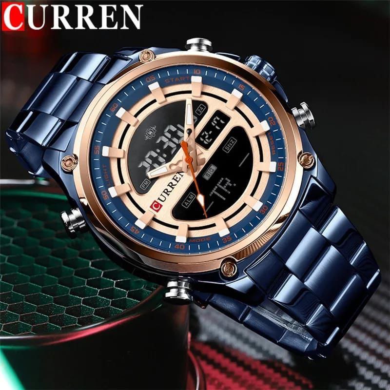 CURREN Men's Analogue Digital Watch LED Display Stainless Steel Wristwatch