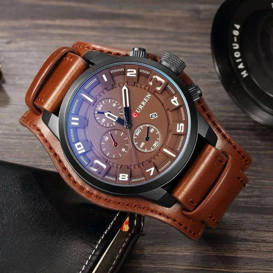 CURREN Men's Quartz Watch Large Dial Fashion Leather Wrist Band