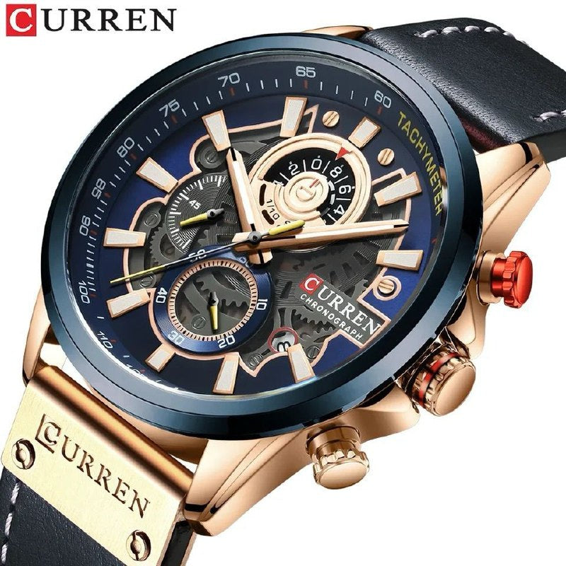 CURREN Men Chronograph Watch Casual Leather Wristwatch