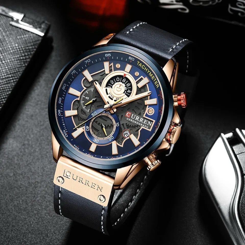 CURREN Men Chronograph Watch Casual Leather Wristwatch