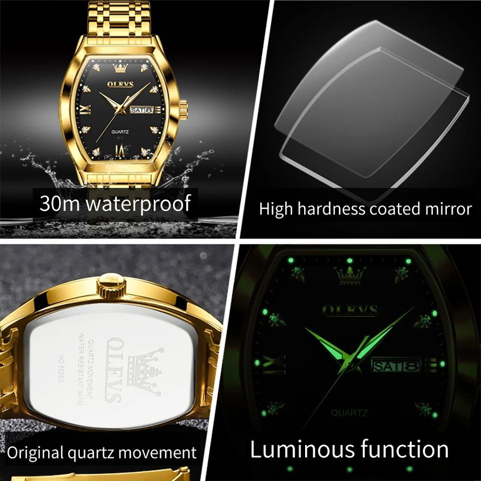 OLEVS Men's Stainless Steel Waterproof Luminous Wrist Watch