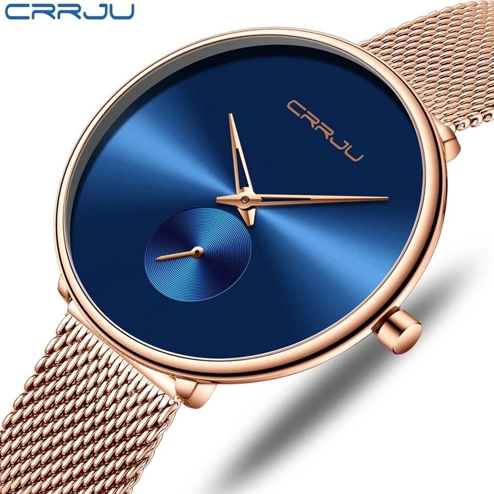 CCRRJU Women's Fashion Casual Steel Mesh Wrist Watch