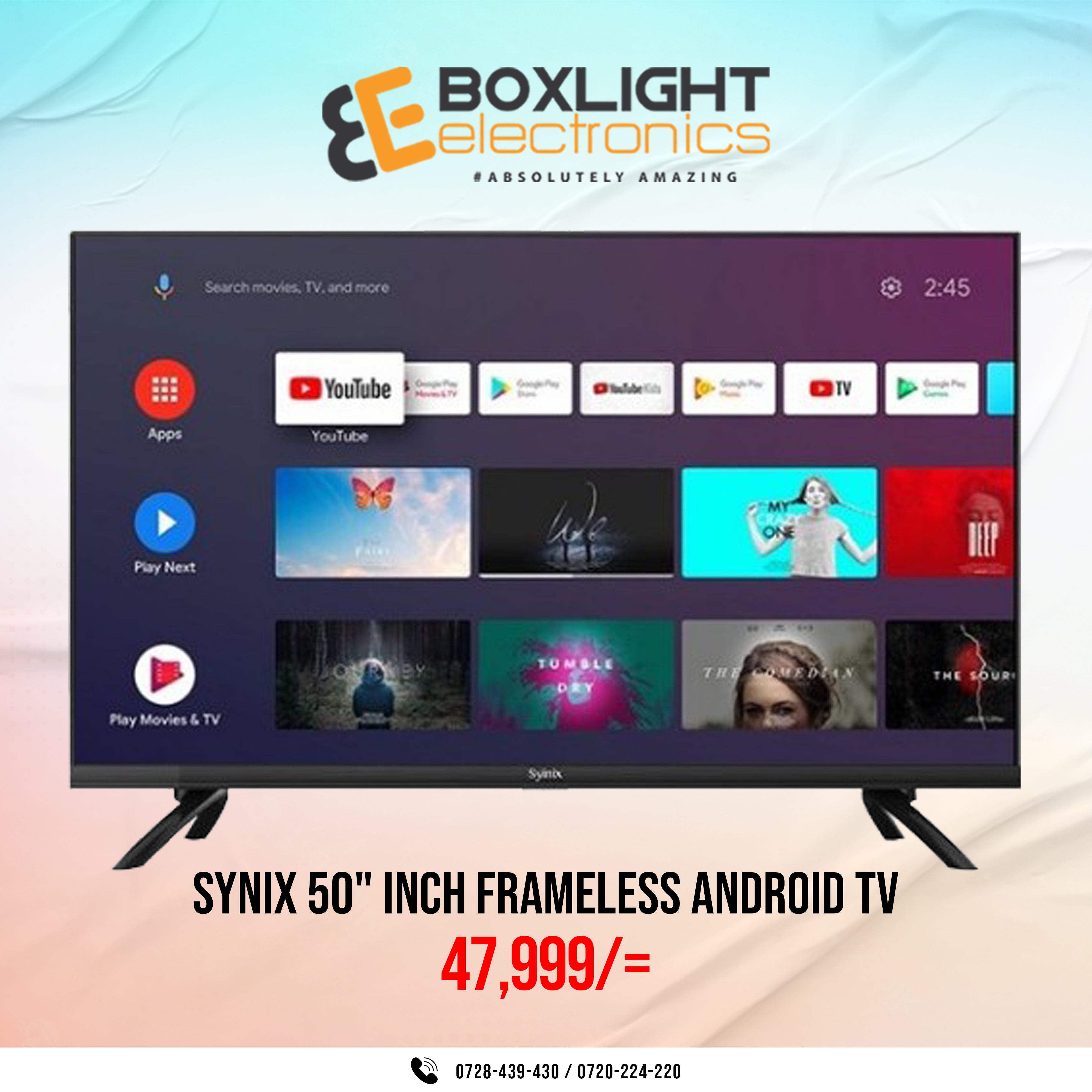 Syinix 50" Inch 4K Frameless UHD Smart Android Tv