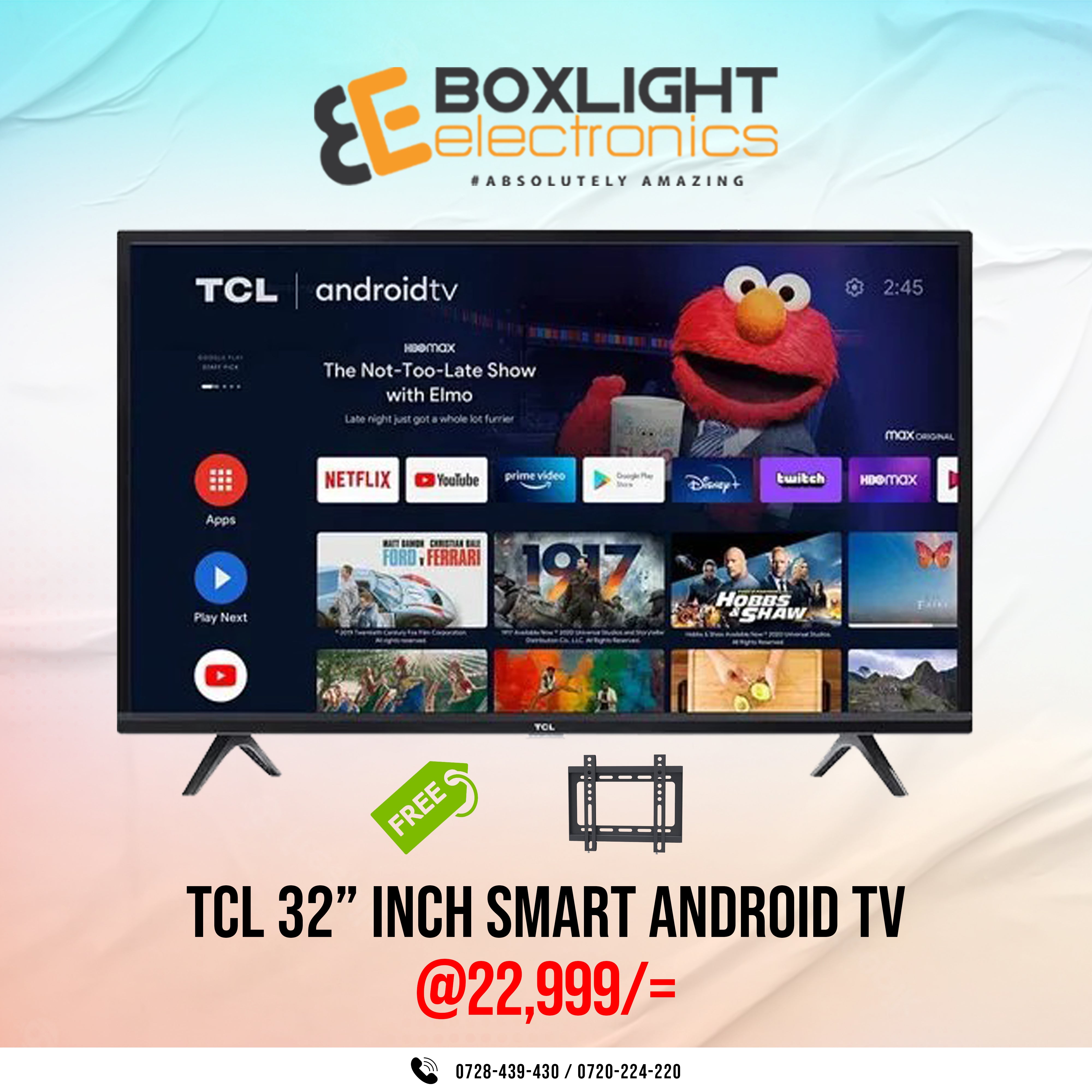 Tcl 32" Smart Android Frameless Tv + Free Wall Bracket