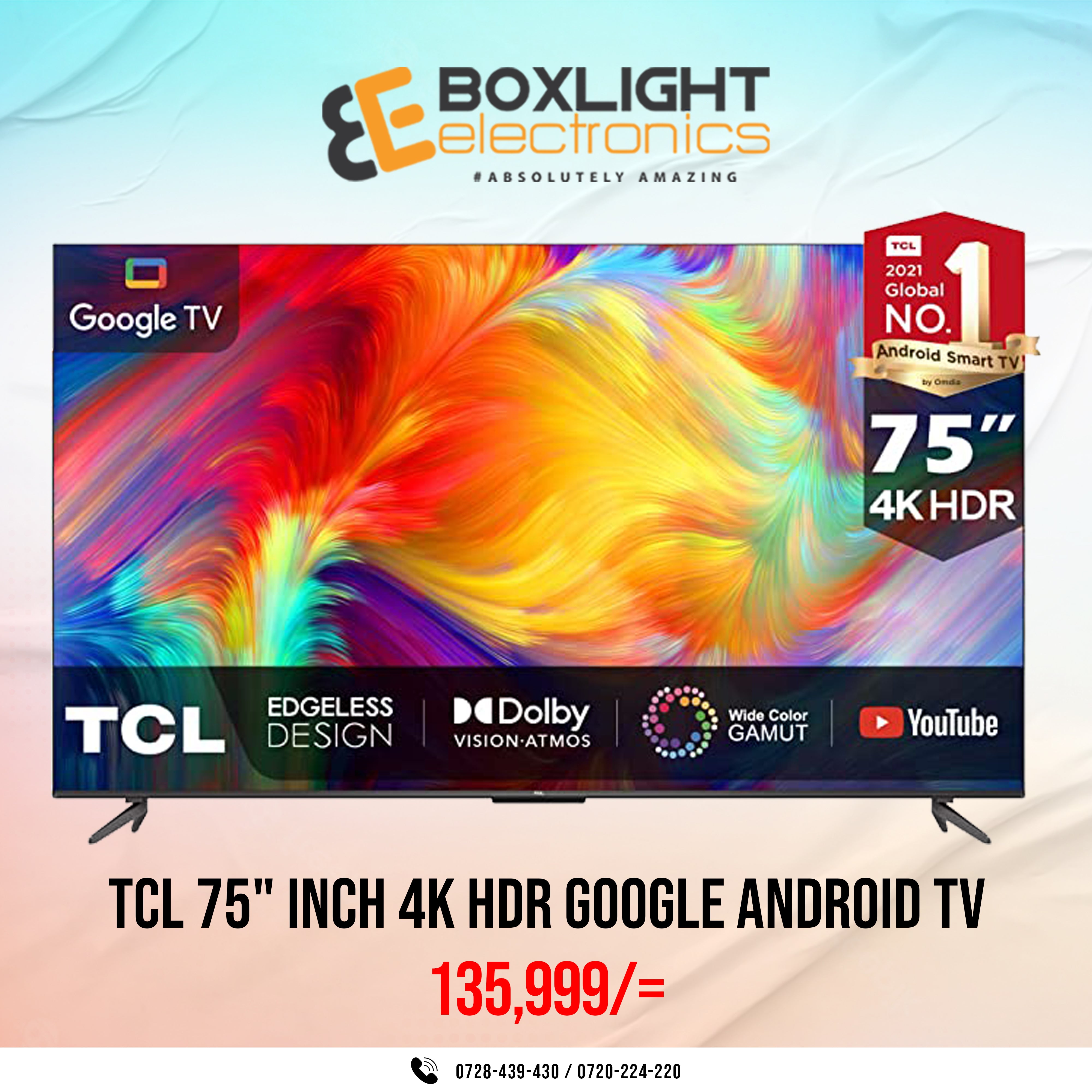 TCL 75'' Smart UHD 4K With HDR Google TV Frameless Tv