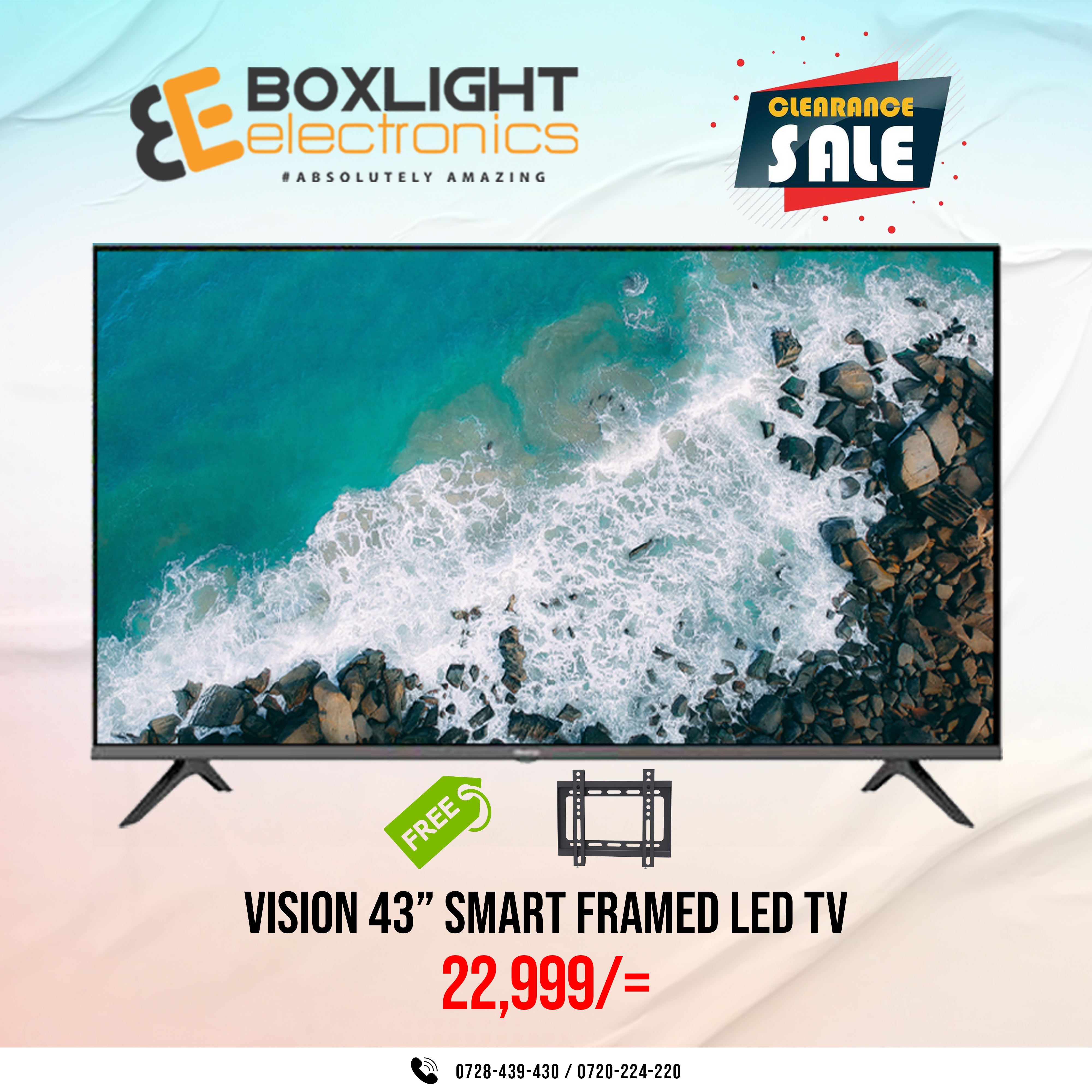 Vision Plus 43” inch Smart HD LED TV + Free Wall Mount