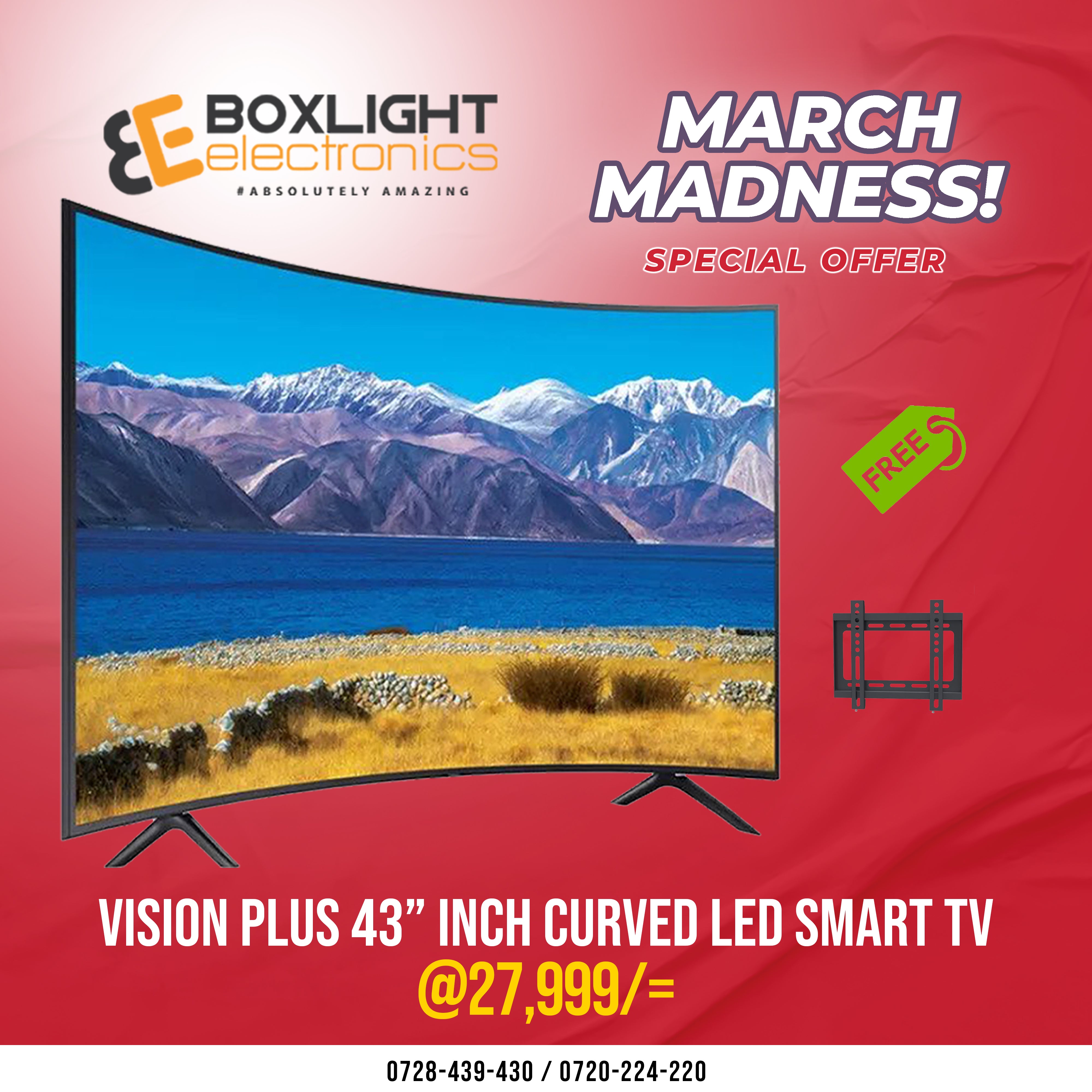 Vision Plus 43″ Curved V+OS Smart TV + Free Wall Bracket