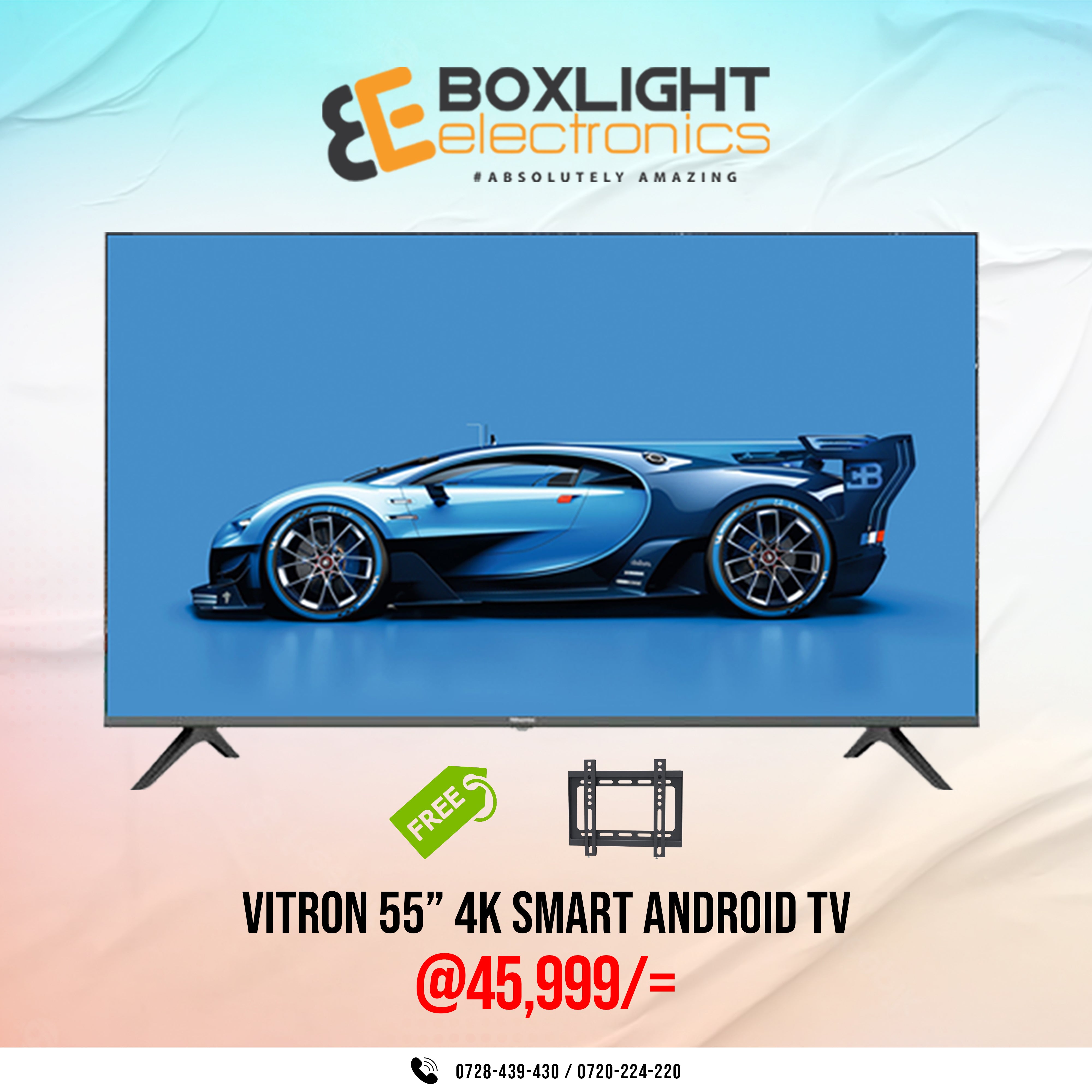 Vitron 55" Smart Android Frameless 4K UHD, Bluetooth + Free Wall Mount